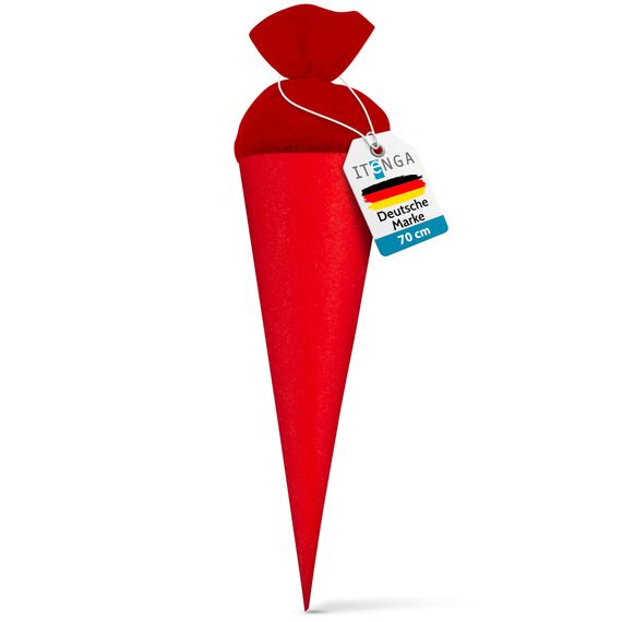 itenga Bastelschultüte Schultütenrohling Zuckertüte Schultüte 70cm rund mit und ohne Filzverschluss (Rot mit Filzverschluss)