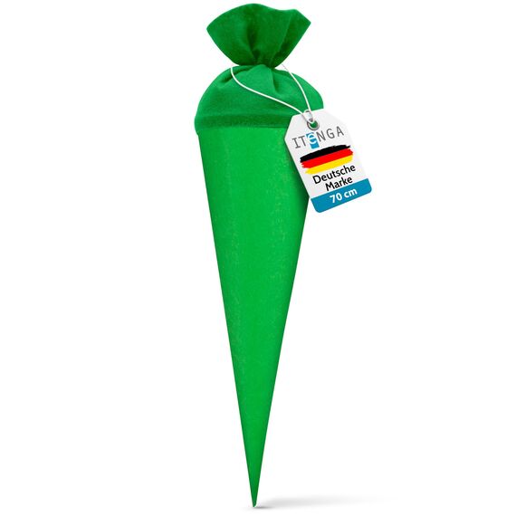 itenga Bastelschultüte 70cm rund Schultütenrohling mit Filzverschluss (Grün mit Filzverschluss)