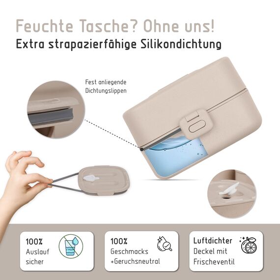 BJORKI® Bento Box für Kinder inkl. BONUS Namensticker - Auslaufsichere Lunchbox mit Fächern - Nachhaltige Brotdose Kinder für Kindergarten & Schule - Die Jausenbox für unterwegs. (Pastell Beige)