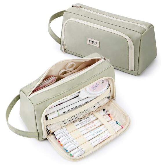 KALIDI Federmäppchen Mäppchen Federtaschen 2 Fächer, extra groß Pencil Case Stifte Etui Schule, Aesthetic Federmäppchen Mäppchen für Mädchen und Jungen, Nylon Grün