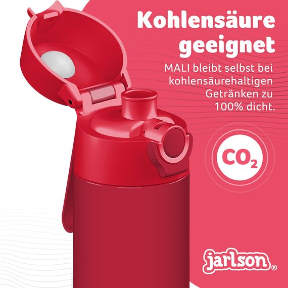 Jarlson® Trinkflasche Kinder Edelstahl MALI [THERMOSFLASCHE] - Kindertrinkflasche Auslaufsicher - Thermoskanne Kohlensäure geeignet - Thermo Trink Flasche für Schule & Kindergarten (500ml, Rot)