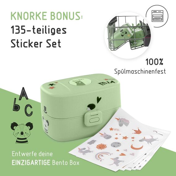 BJORKI® Bento Box für Kinder inkl. GRATIS Namensticker - Auslaufsichere Lunchbox mit Fächern - Nachhaltige Brotdose Kinder für Kindergarten & Schule - Die Jausenbox für unterwegs. (Pastell Grün)