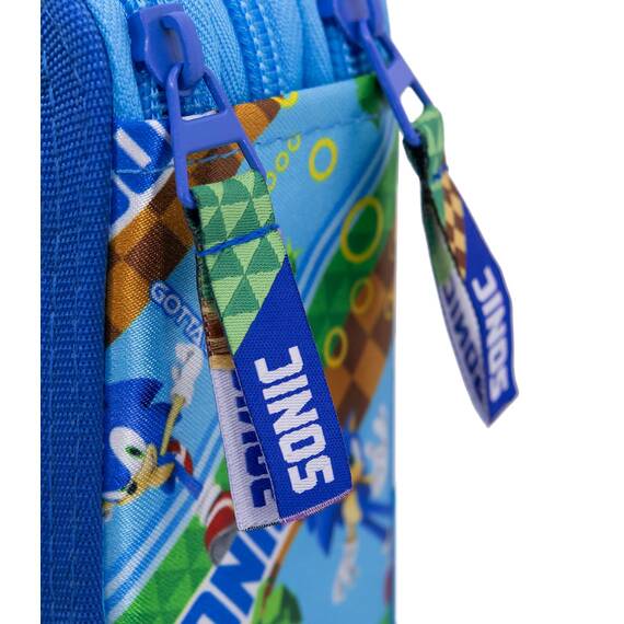 Clondo Federmäppchen Kinder, für Sonic Fan, 45 Schulzubehör, 3 Reißverschlüsse, organisierte Fächer, Buntstifte, Filzstifte, Kleber, Schere, Jungen