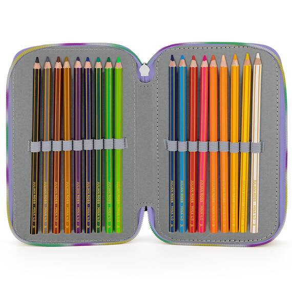 Clondo 3-Fach Federmäppchen Mädchen Gefüllt für Stitch Fan – Schulmäppchen Set 46 Teile mit Radierbaren Stiften, Filzstiften, Buntstiften – ideal für Schule & als Geschenk