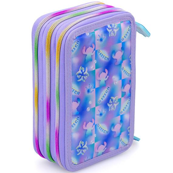 Clondo 3-Fach Federmäppchen Mädchen Gefüllt für Stitch Fan – Schulmäppchen Set 46 Teile mit Radierbaren Stiften, Filzstiften, Buntstiften – ideal für Schule & als Geschenk
