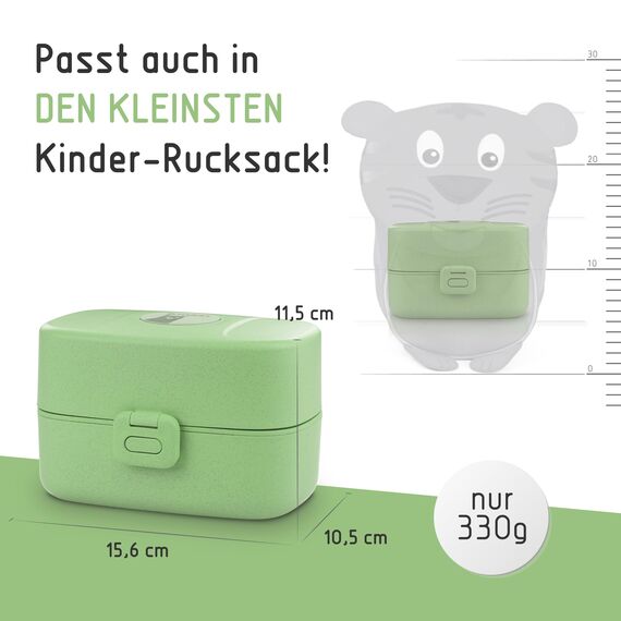 BJORKI® Bento Box für Kinder inkl. GRATIS Namensticker - Auslaufsichere Lunchbox mit Fächern - Nachhaltige Brotdose Kinder für Kindergarten & Schule - Die Jausenbox für unterwegs. (Pastell Grün)
