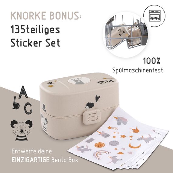 BJORKI® Bento Box für Kinder inkl. BONUS Namensticker - Auslaufsichere Lunchbox mit Fächern - Nachhaltige Brotdose Kinder für Kindergarten & Schule - Die Jausenbox für unterwegs. (Pastell Beige)