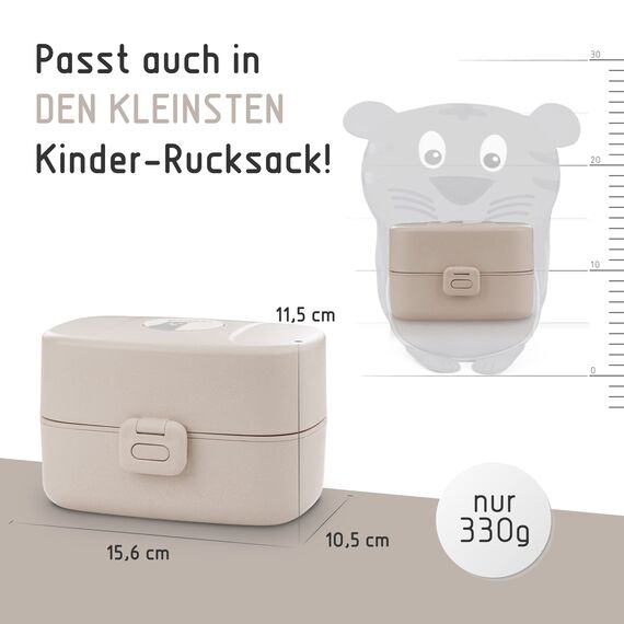BJORKI® Bento Box für Kinder inkl. BONUS Namensticker - Auslaufsichere Lunchbox mit Fächern - Nachhaltige Brotdose Kinder für Kindergarten & Schule - Die Jausenbox für unterwegs. (Pastell Beige)