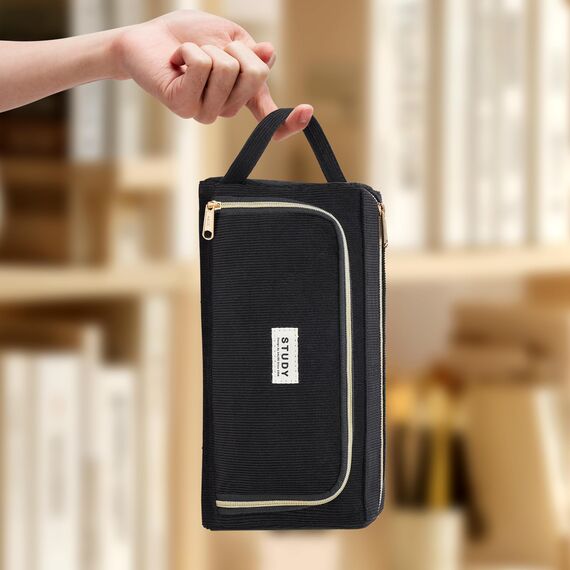 KALIDI Federmäppchen Mäppchen Federtaschen 2 Fächer, extra groß Pencil Case Stifte Etui Schule, Aesthetic Federmäppchen Mäppchen für Mädchen und Jungen, Cord Schwarz