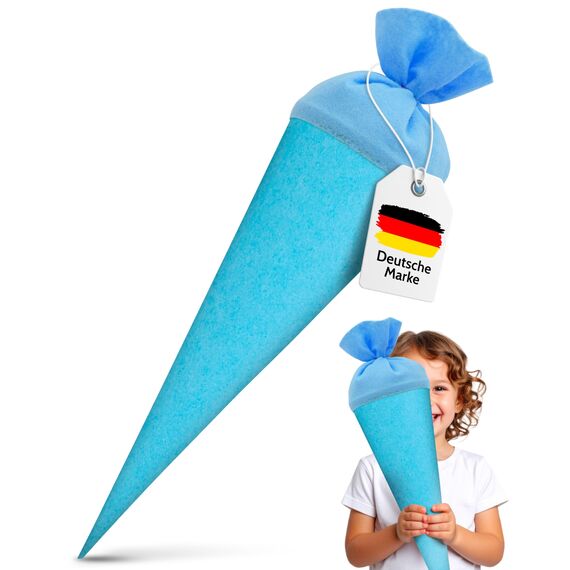 itenga Bastelschultüte Schultütenrohling Zuckertüte Schultüte 70cm rund mit und ohne Filzverschluss (Hellbau mit Filzverschluss)