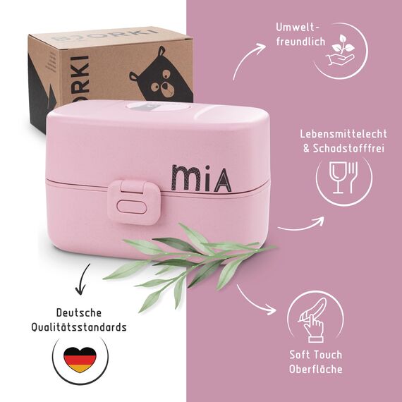 BJORKI® Bento Box für Kinder inkl. BONUS Namensticker - Auslaufsichere Lunchbox mit Fächern - Nachhaltige Brotdose Kinder für Kindergarten & Schule - Die Jausenbox für unterwegs