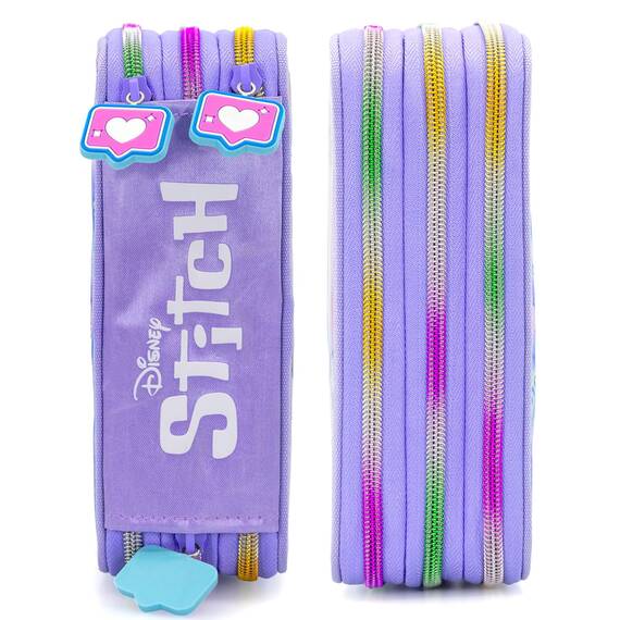 Clondo 3-Fach Federmäppchen Mädchen Gefüllt für Stitch Fan – Schulmäppchen Set 46 Teile mit Radierbaren Stiften, Filzstiften, Buntstiften – ideal für Schule & als Geschenk