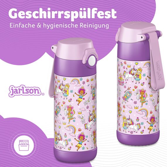 JARLSON® Trinkflasche Kinder Edelstahl MALI [THERMOSFLASCHE] - Kindertrinkflasche Auslaufsicher - Thermoskanne Kohlensäure geeignet - Thermo Trink Flasche für Schule & Kindergarten (350ml, Prinzessin)