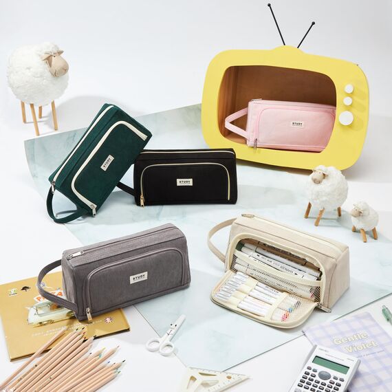 KALIDI Federmäppchen Mäppchen Federtaschen 2 Fächer, extra groß Pencil Case Stifte Etui Schule, Aesthetic Federmäppchen Mäppchen für Mädchen und Jungen, Cord Khaki