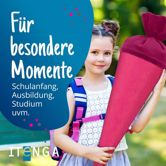 itenga Bastelschultüte Schultütenrohling Zuckertüte Schultüte 70cm rund mit und ohne Filzverschluss (Pink mit FIlzverschluss)