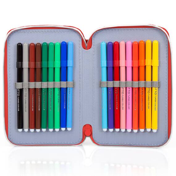 Clondo Jungen 3-Fach Federmäppchen für Avengers Fan – 45-teilig, komplett gefüllt – mit Schere, Kleber, Buntstiften 3.0 – Blau – ideal für Schule & als Geschenk – Iron Man, Captain America, Hulk