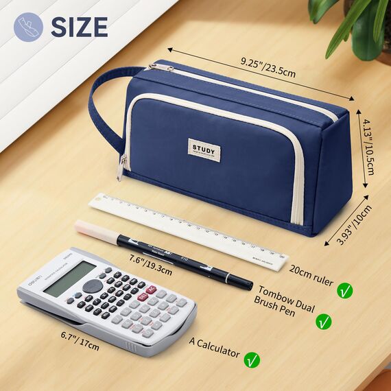 KALIDI Federmäppchen Mäppchen Federtaschen 2 Fächer, extra groß Pencil Case Stifte Etui Schule, Aesthetic Federmäppchen Mäppchen für Mädchen und Jungen, Nylon Navy