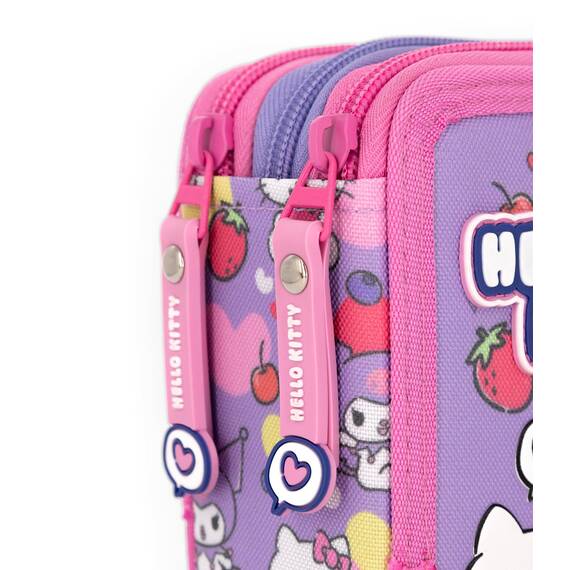 Clondo 3-Fach Federmäppchen Mädchen Gefüllt für Hello Kitty Kuromi Fan – Schulmäppchen Set 46 Teile mit Radierbaren Stiften, Filzstiften, Buntstiften – ideal für Schule & als Geschenk
