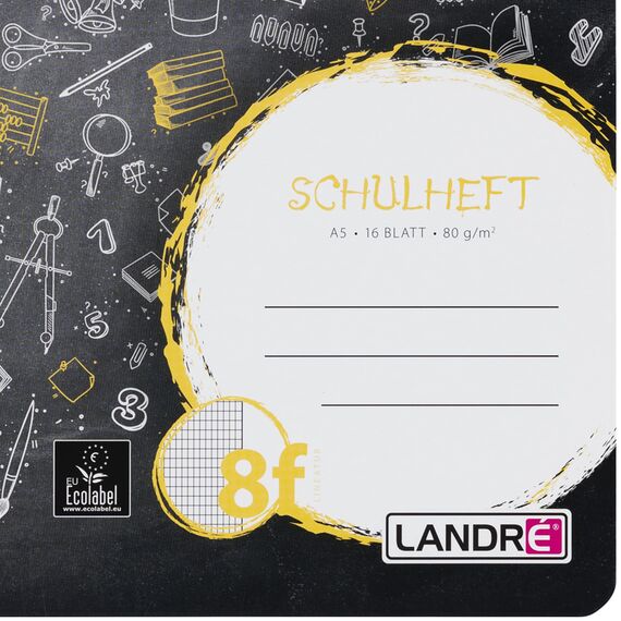 Landré Schulheft A5, 16 Blatt, Lineatur 8, rautiert mit Rand, 10 Stück