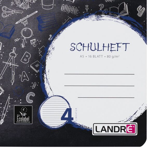 Landré Schulheft A5, 16 Blatt, Lineatur 4, liniert, 10 Stück
