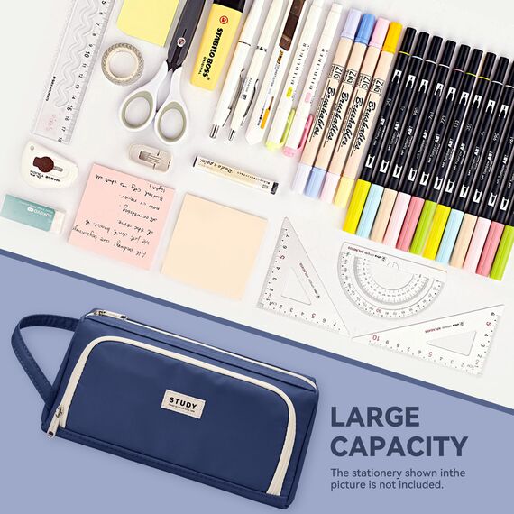 KALIDI Federmäppchen Mäppchen Federtaschen 2 Fächer, extra groß Pencil Case Stifte Etui Schule, Aesthetic Federmäppchen Mäppchen für Mädchen und Jungen, Nylon Navy
