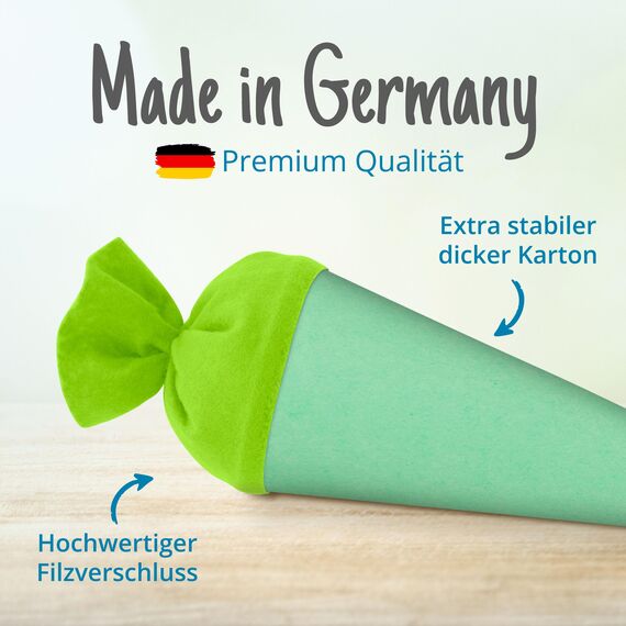 itenga Bastelschultüte Schultütenrohling Zuckertüte Schultüte 70cm rund mit und ohne Filzverschluss (Mintgrün mit Filzverschluss)