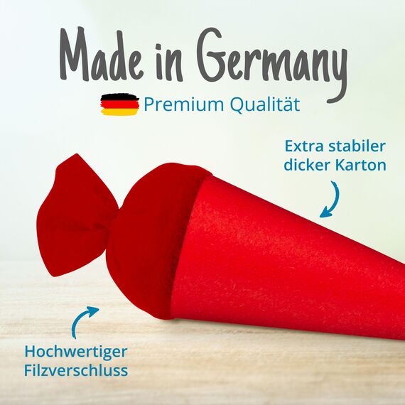 itenga Bastelschultüte Schultütenrohling Zuckertüte Schultüte 70cm rund mit und ohne Filzverschluss (Rot mit Filzverschluss)
