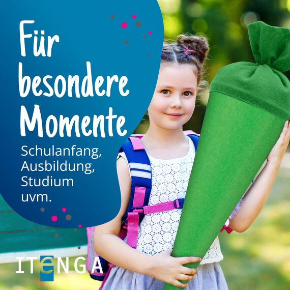 itenga Bastelschultüte 70cm rund Schultütenrohling mit Filzverschluss (Grün mit Filzverschluss)