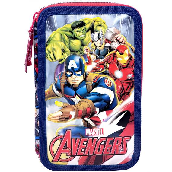 Clondo Federmäppchen 44 Stück, für Avengers Fan, Mäppchen, Mehrfarbig, Federtasche, Etui mit Stiften, Kugelschreiber, Kinder, Grundschule, 3 Fächer, Superhelden