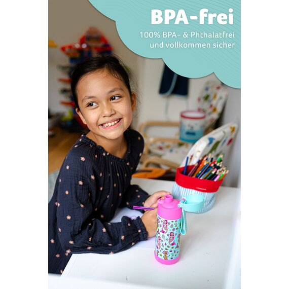 Jarlson® Trinkflasche Kinder Edelstahl MALI [THERMOSFLASCHE] - Kindertrinkflasche Auslaufsicher - Thermoskanne Kohlensäure geeignet - Trink Flasche für Schule & Kindergarten (350ml, Meerjungfrau)