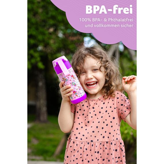 JARLSON® Trinkflasche Kinder Edelstahl MALI [THERMOSFLASCHE] - Kindertrinkflasche Auslaufsicher - Thermoskanne Kohlensäure geeignet - Thermo Trink Flasche für Schule & Kindergarten (350ml, Prinzessin)