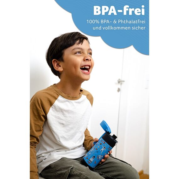 Jarlson® Trinkflasche Kinder Edelstahl MALI [THERMOSFLASCHE] - Kindertrinkflasche Auslaufsicher - Thermoskanne Kohlensäure geeignet - Thermo Trink Flasche für Schule & Kindergarten (350ml, Weltall)