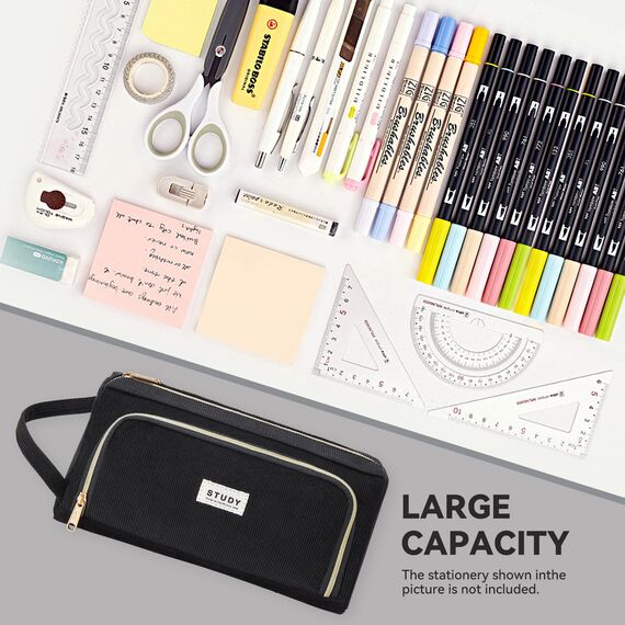 KALIDI Federmäppchen Mäppchen Federtaschen 2 Fächer, extra groß Pencil Case Stifte Etui Schule, Aesthetic Federmäppchen Mäppchen für Mädchen und Jungen, Cord Schwarz