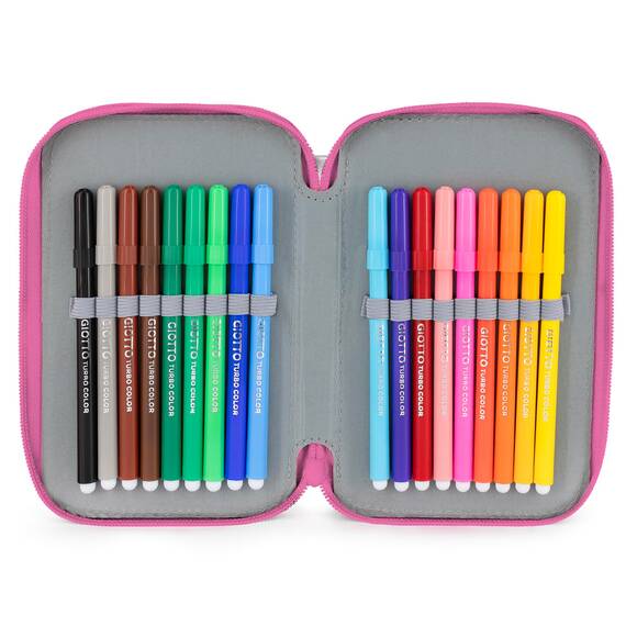 Clondo 3-Fach Federmäppchen Mädchen Gefüllt für Hello Kitty Kuromi Fan – Schulmäppchen Set 46 Teile mit Radierbaren Stiften, Filzstiften, Buntstiften – ideal für Schule & als Geschenk