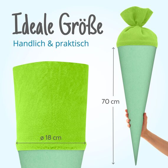 itenga Bastelschultüte Schultütenrohling Zuckertüte Schultüte 70cm rund mit und ohne Filzverschluss (Mintgrün mit Filzverschluss)