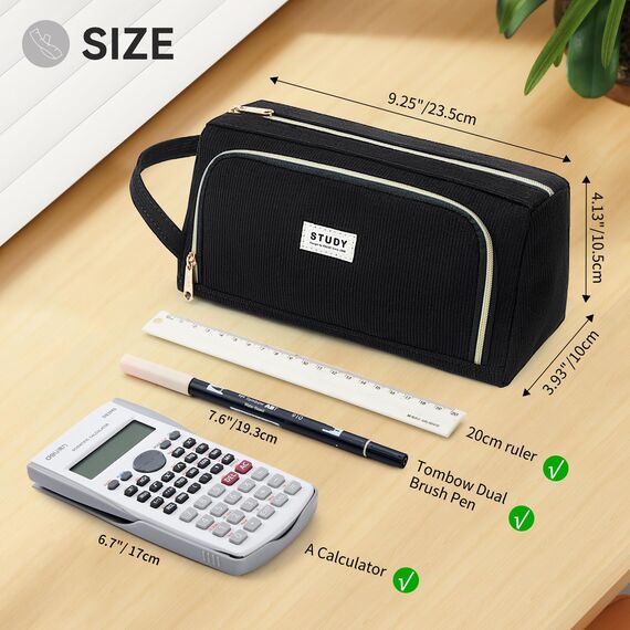 KALIDI Federmäppchen Mäppchen Federtaschen 2 Fächer, extra groß Pencil Case Stifte Etui Schule, Aesthetic Federmäppchen Mäppchen für Mädchen und Jungen, Cord Schwarz