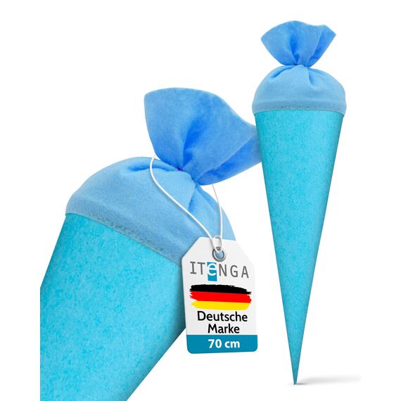 itenga Bastelschultüte Schultütenrohling Zuckertüte Schultüte 70cm rund mit und ohne Filzverschluss (Hellbau mit Filzverschluss)