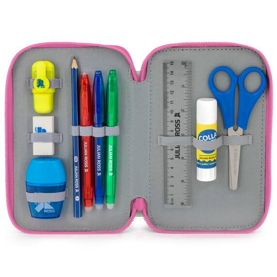 Clondo 3-Fach Federmäppchen Mädchen Gefüllt für Hello Kitty Kuromi Fan – Schulmäppchen Set 46 Teile mit Radierbaren Stiften, Filzstiften, Buntstiften – ideal für Schule & als Geschenk