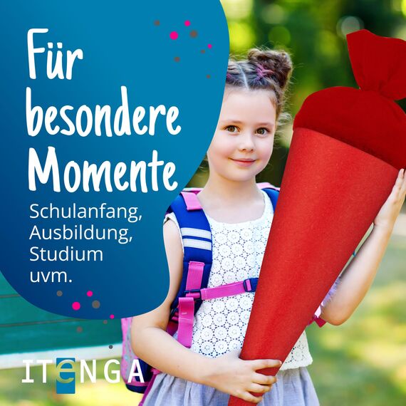 itenga Bastelschultüte Schultütenrohling Zuckertüte Schultüte 70cm rund mit und ohne Filzverschluss (Rot mit Filzverschluss)