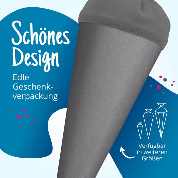 itenga Bastelschultüte Schultütenrohling Zuckertüte Schultüte 70cm rund mit und ohne Filzverschluss (Grau mit Filzverschluss)