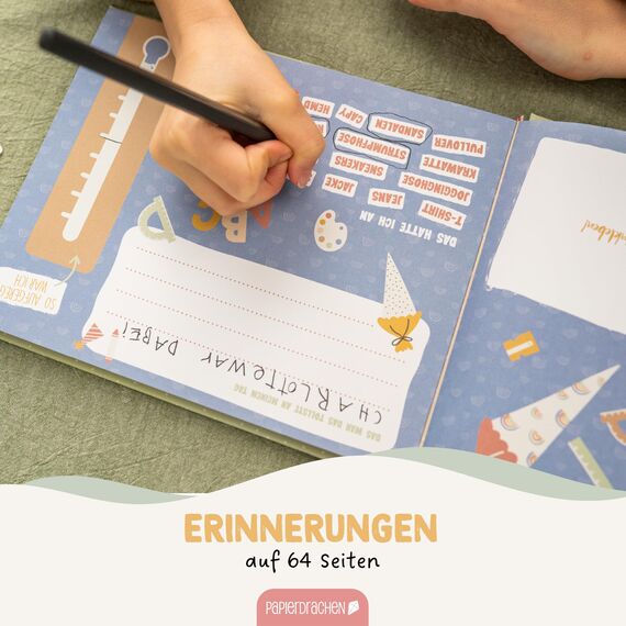 Papierdrachen Hochwertiges Freundebuch für Kinder - perfekt für die Schulzeit - buntes kindgerechtes Design - tolle Geschenkidee für den Schulstart - Set 6