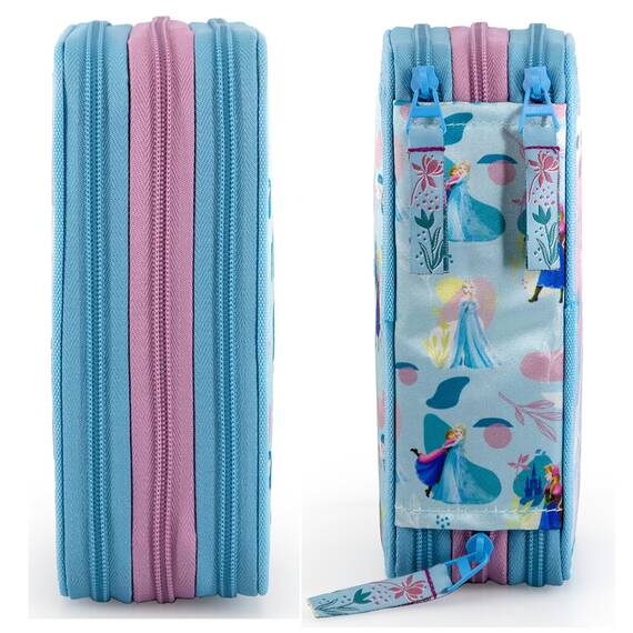 Clondo Mädchen 3-Fach Federmäppchen für Die Eiskönigin Frozen Fan – 45-teilig, komplett gefüllt – mit 2 löschbaren Gelstiften, Schere, Kleber, Buntstiften – Blau – ideal für Schule & als Geschenk