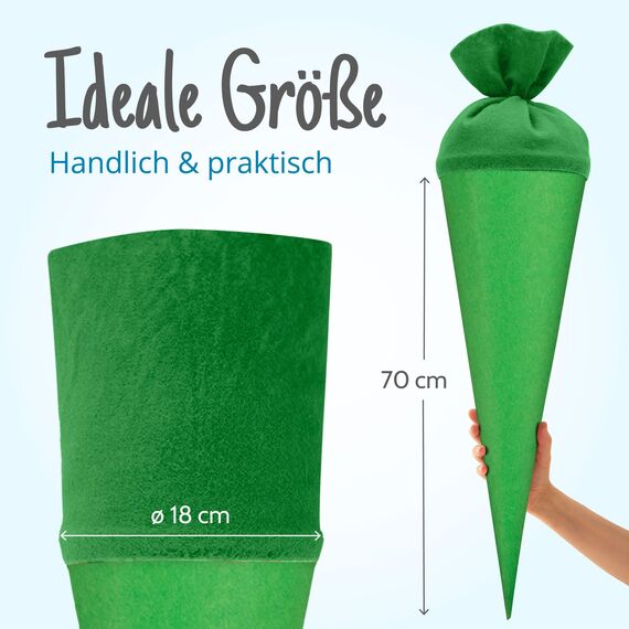itenga Bastelschultüte 70cm rund Schultütenrohling mit Filzverschluss (Grün mit Filzverschluss)