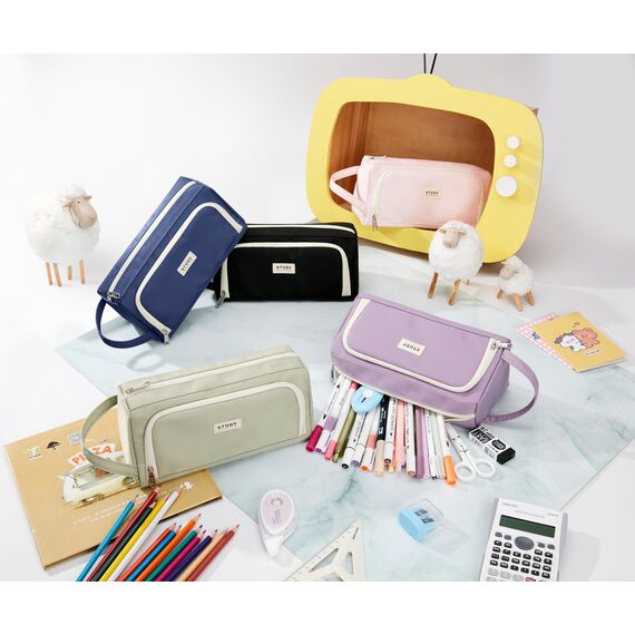 KALIDI Federmäppchen Mäppchen Federtaschen 2 Fächer, extra groß Pencil Case Stifte Etui Schule, Aesthetic Federmäppchen Mäppchen für Mädchen und Jungen, Nylon Navy