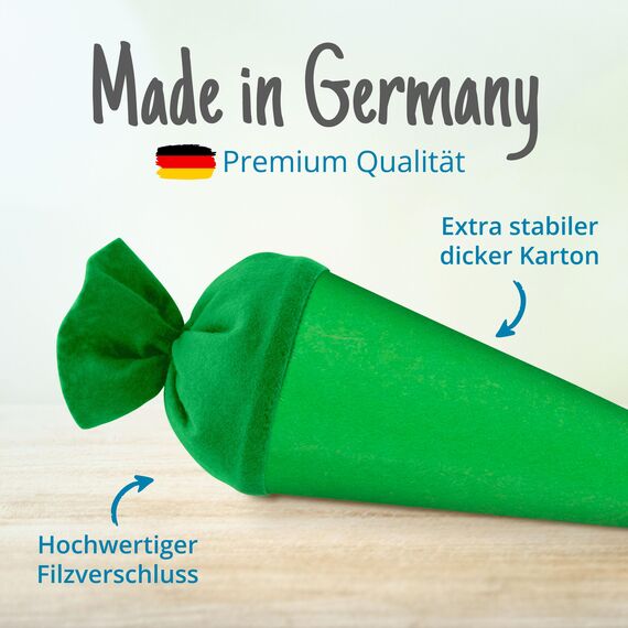 itenga Bastelschultüte 70cm rund Schultütenrohling mit Filzverschluss (Grün mit Filzverschluss)