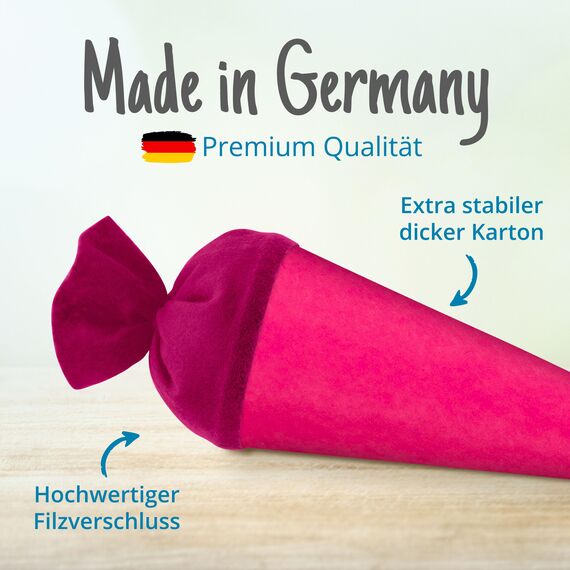 itenga Bastelschultüte Schultütenrohling Zuckertüte Schultüte 70cm rund mit und ohne Filzverschluss (Pink mit FIlzverschluss)