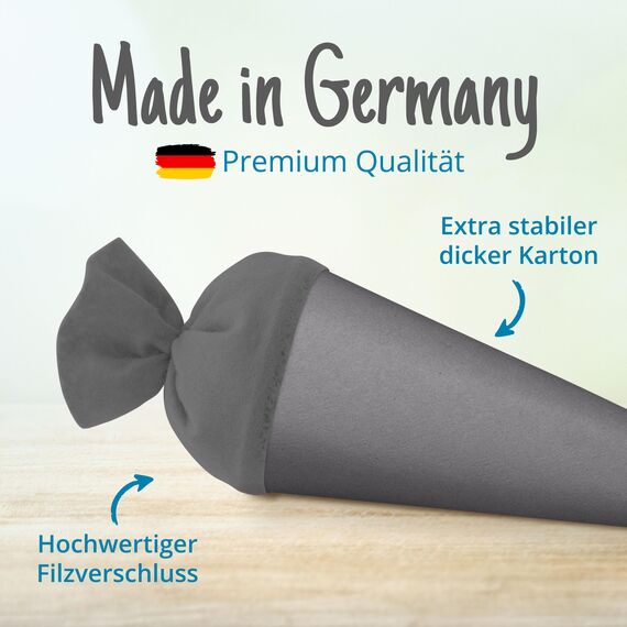 itenga Bastelschultüte Schultütenrohling Zuckertüte Schultüte 70cm rund mit und ohne Filzverschluss (Grau mit Filzverschluss)