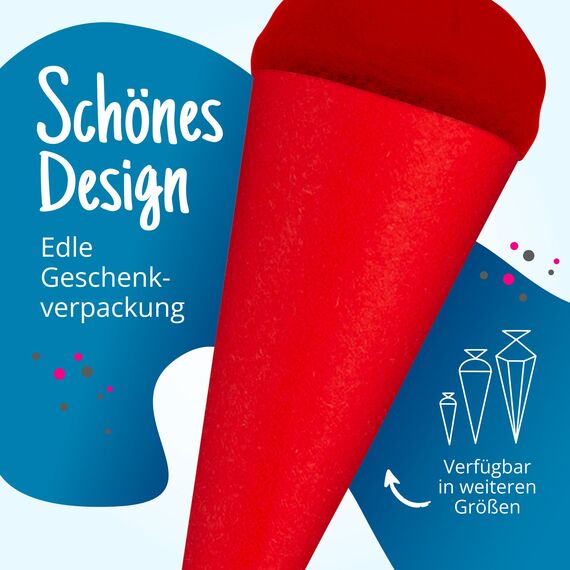 itenga Bastelschultüte Schultütenrohling Zuckertüte Schultüte 70cm rund mit und ohne Filzverschluss (Rot mit Filzverschluss)