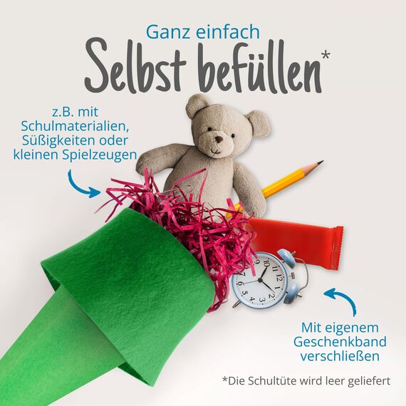 itenga Bastelschultüte 70cm rund Schultütenrohling mit Filzverschluss (Grün mit Filzverschluss)