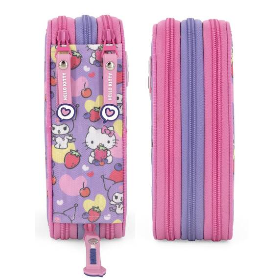 Clondo 3-Fach Federmäppchen Mädchen Gefüllt für Hello Kitty Kuromi Fan – Schulmäppchen Set 46 Teile mit Radierbaren Stiften, Filzstiften, Buntstiften – ideal für Schule & als Geschenk